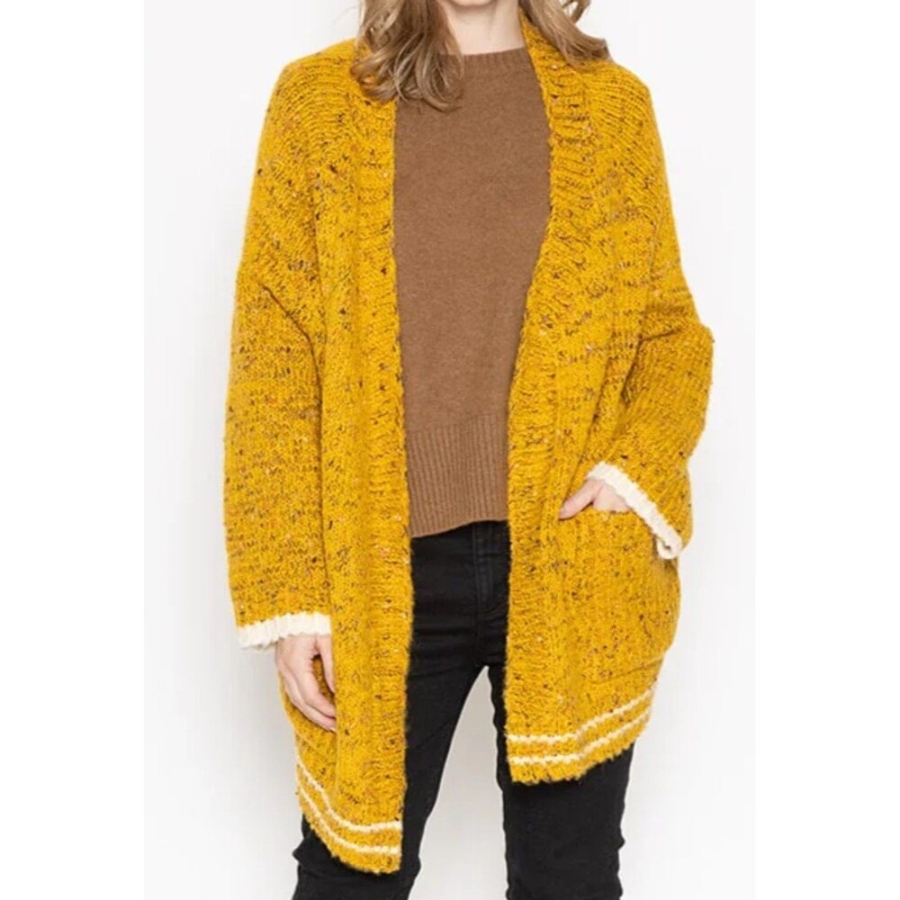 Oversized Yellow Speckled Wool Blend University Boyfriend Cardigan ONE SIZE